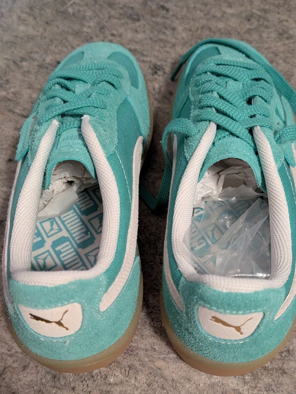 Puma Women's Teal Suede & Mesh Sneakers with White Stripe - Picture 3 of 5